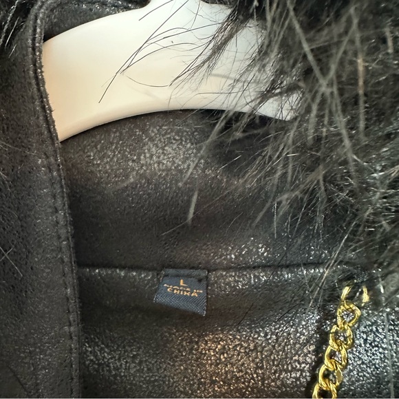 NWT IMAN Moto Jacket Faux Suede Fur Collar Zip Black Vegan Coat Large - Picture 8 of 13